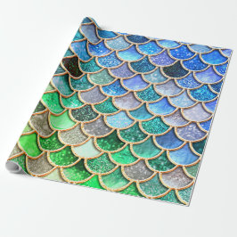 Green Blue Shiny Ombre Glitzer Mermaid Scales Geschenkpapier
