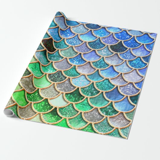 Green Blue Shiny Ombre Glitzer Mermaid Scales Geschenkpapier (Ungerollt)
