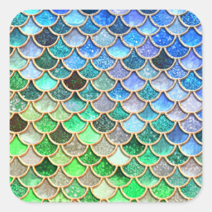 Green Blue Shiny Ombre Glitzer Mermaid Scales Quadratischer Aufkleber