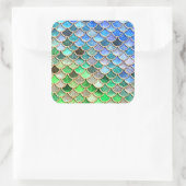 Green Blue Shiny Ombre Glitzer Mermaid Scales Quadratischer Aufkleber (Tasche)