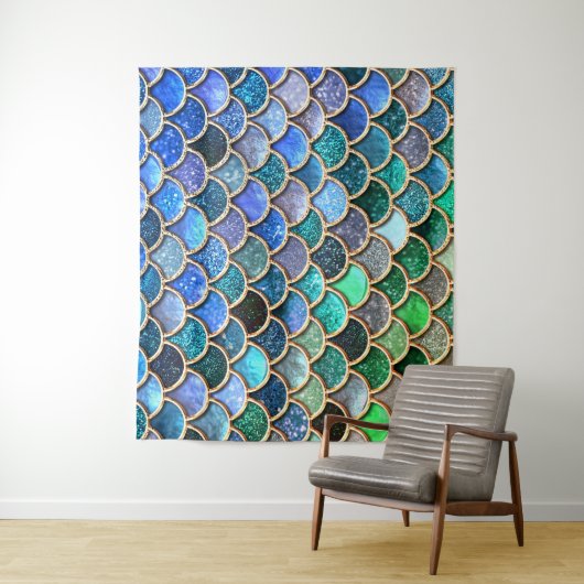Green Blue Shiny Ombre Glitzer Mermaid Scales Wandteppich (Beispiel)