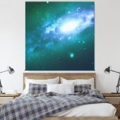 Green Blue Spinning Galaxy Stretched Canvas Print Leinwanddruck (Insitu (Schlafzimmer))