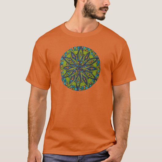 Green/Blue Sternexplosion Mandala T - Shirt (Vorderseite)