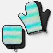 Green Blue Stripes Oven Mitt und Pot Holder Set (Vorderseite/Rückseite)