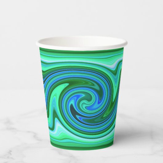 Green Blue Swirl - Cooles Abstraktes Trippy Neon P Pappbecher (Rückseite)