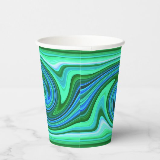 Green Blue Swirl - Cooles Abstraktes Trippy Neon P Pappbecher (Rechts)
