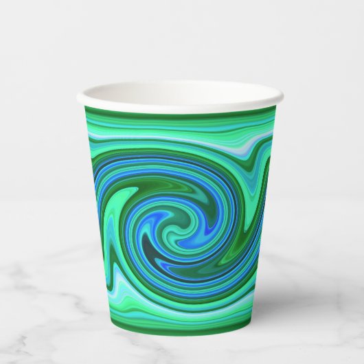 Green Blue Swirl - Cooles Abstraktes Trippy Neon P Pappbecher (Vorderseite)