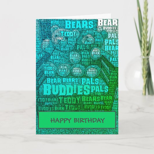 Green Blue Teddy Bar Buddies Word Cloud Card Karte (Vorderseite)
