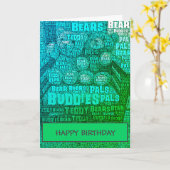 Green Blue Teddy Bar Buddies Word Cloud Card Karte (Gelbe Blume)