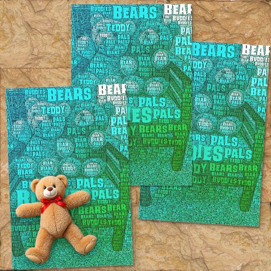 Green Blue Teddy Bear Freunde Embedded Word Cloud Seidenpapier