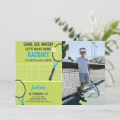 Green Blue Tennis Birthday Einladungen mit Foto (Stehend Vorderseite)