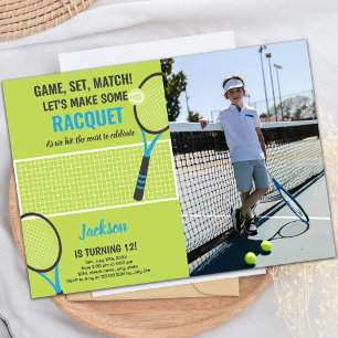 Green Blue Tennis Birthday Einladungen mit Foto