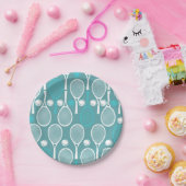 Green Blue Tennis Racket Pattern Spieler Geburtsta Pappteller (Party)