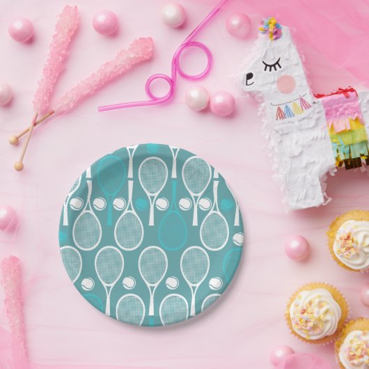 Green Blue Tennis Racket Pattern Spieler Geburtsta Pappteller (Party)