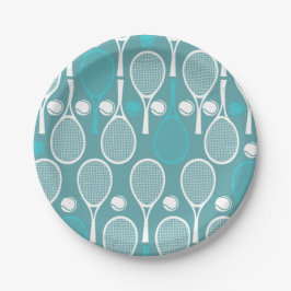 Green Blue Tennis Racket Pattern Spieler Geburtsta Pappteller