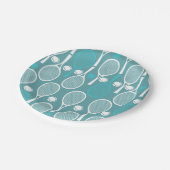 Green Blue Tennis Racket Pattern Spieler Geburtsta Pappteller (Schrägansicht)