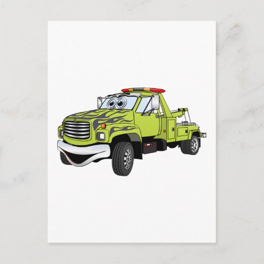 Green Blue Tow Truck Cartoon Postkarte (Vorderseite)