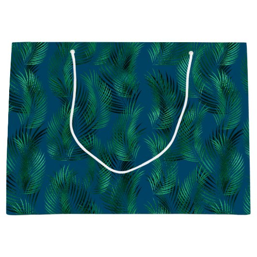 Green Blue Tropical-Blätter Große Geschenktüte (Vorderseite)