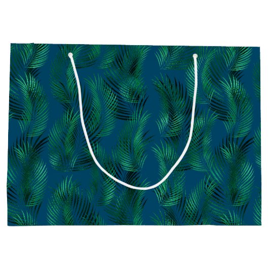 Green Blue Tropical-Blätter Große Geschenktüte (Rückseite)