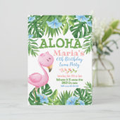 Green Blue Tropical Floral Aloha Luau Birthday Einladung (Stehend Vorderseite)