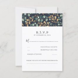 Green Blue und Gold Wedding RSVP Karte