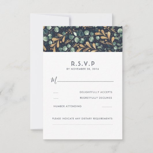 Green Blue und Gold Wedding RSVP Karte (Vorderseite)