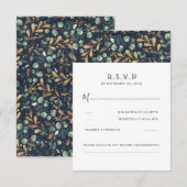 Green Blue und Gold Wedding RSVP Karte (Vorne/Hinten)