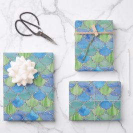 Green, Blue und Silver Mermaid Scales Geschenkpapier Set