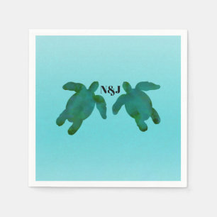 Green Blue Watercolor 2 Ocean Sea Turtles Wedding Serviette