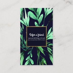 Green Blue Watercolor Botanical Refer Friend Card Empfehlungskarte
