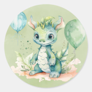 Green Blue Watercolor Dragon Boy Baby Dusche Runder Aufkleber