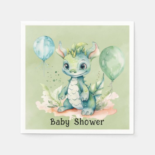 Green Blue Watercolor Dragon Boy Baby Dusche Serviette (Vorderseite)