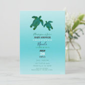 Green Blue Watercolor Ocean Turtles BABY SHOWER Einladung (Stehend Vorderseite)