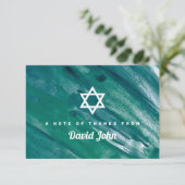Green Blue Watercolor Star von David Bar Mitzvah Dankeskarte (Stehend Vorderseite)