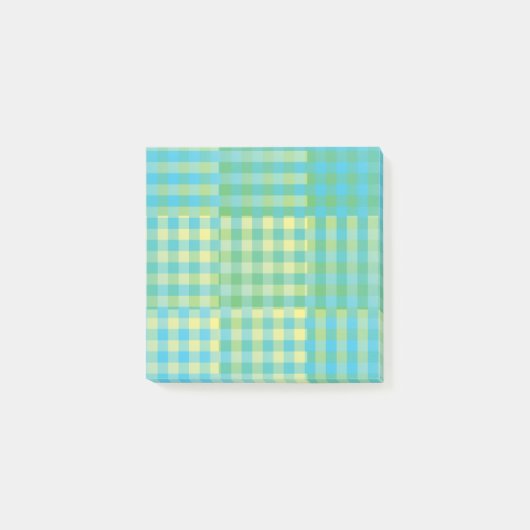 Green Blue Yellow Checker Patchwork Pattern Post-it Klebezettel (Vorderseite)