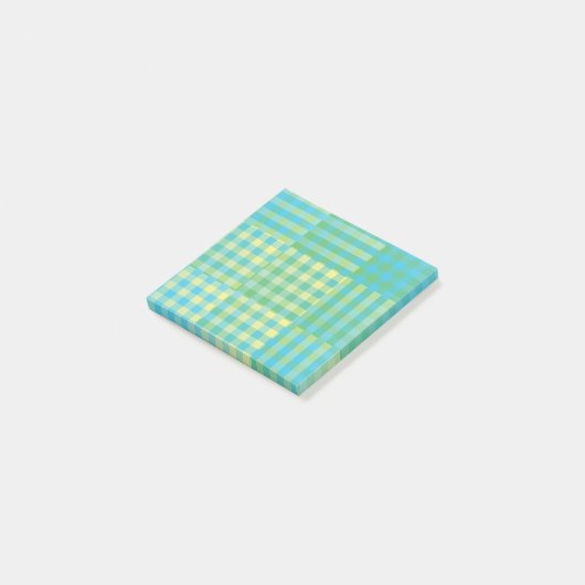 Green Blue Yellow Checker Patchwork Pattern Post-it Klebezettel (angewinkelt)
