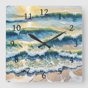 Green Blue Yellow Design am Strand 345 Quadratische Wanduhr