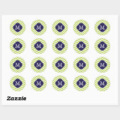 Green & Blue Zigzags Muster Monogram Runder Aufkleber (Blatt)