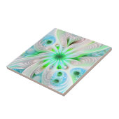 Green + Blues Abstrakt Fraktal Blume Keramik Tile Fliese (Seite)