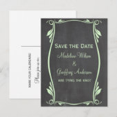 Green Blüh Chalkboard Save the Date Postkarte (Vorne/Hinten)