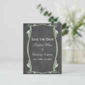 Green Blüh Chalkboard Save the Date Postkarte (Stehend Vorderseite)