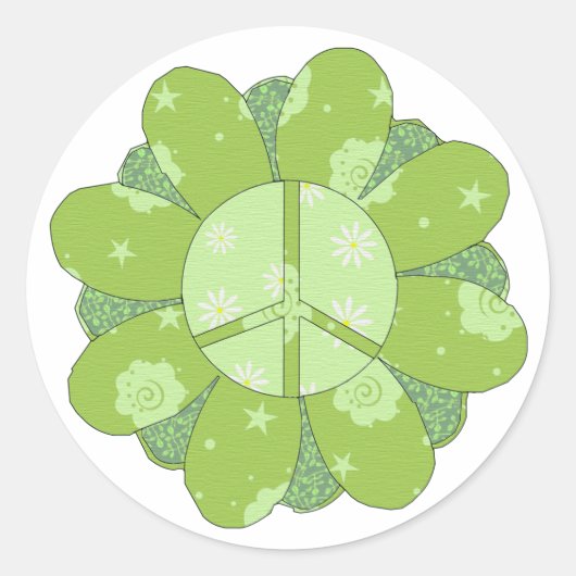 Green Blume Peace Sign Runder Aufkleber (Vorderseite)