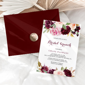 Green Blush Burgundy Bloral Bridal Brunch Einladung