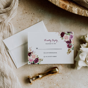 Green Blush Burgundy Bloral Rsvp Card
