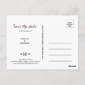 Green Blush Burgundy Bloral Save the Date Postkarte (Rückseite)