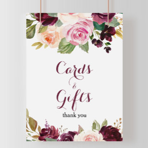 Green Blush Burgundy Blumenkarten und Geschenkzeic Poster