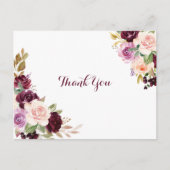 Green Blush Burgundy Floral Vielen Dank Postkarte (Vorderseite)