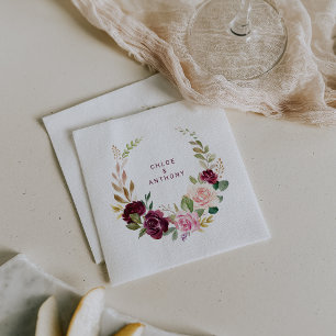 Green Blush Burgundy Floral Wedding Napkin Serviette