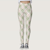 Green Blush Pink Plaid Stripes Leggings (Vorderseite)
