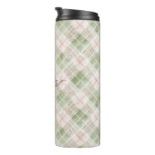 Green Blush Pink Plaid Stripes Thermosbecher (Nach rechts gedreht)